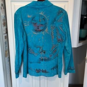 Chicos Suede Tuorquise Southwestern Leather Jacket - Chicos Size 1 - 8/10